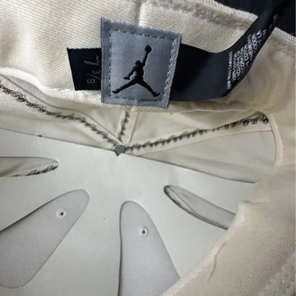 Jordan Jumpman Fitted Hat 7 3/8 Cream White Silver Big Logo Embroidered Cap